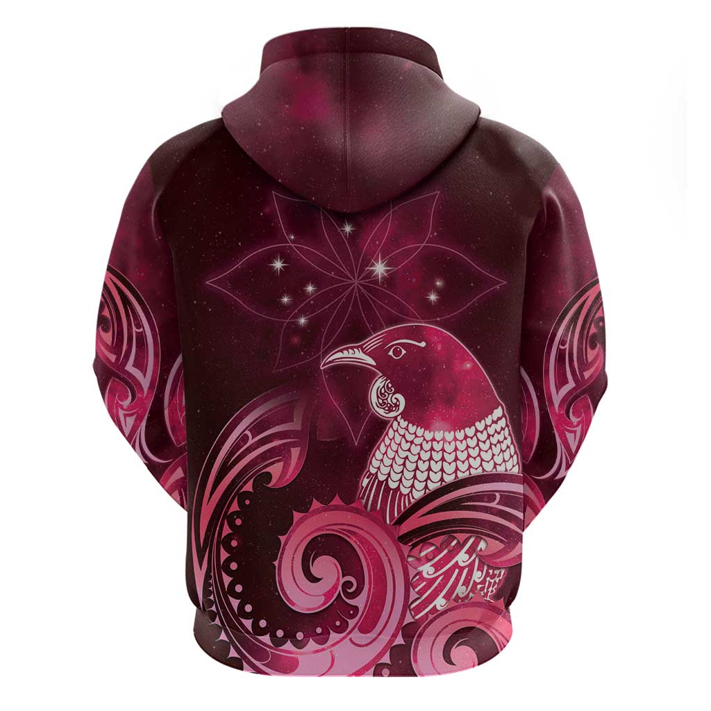 New Zealand Matariki Hoodie Maori Tui Bird Magenta Galaxy
