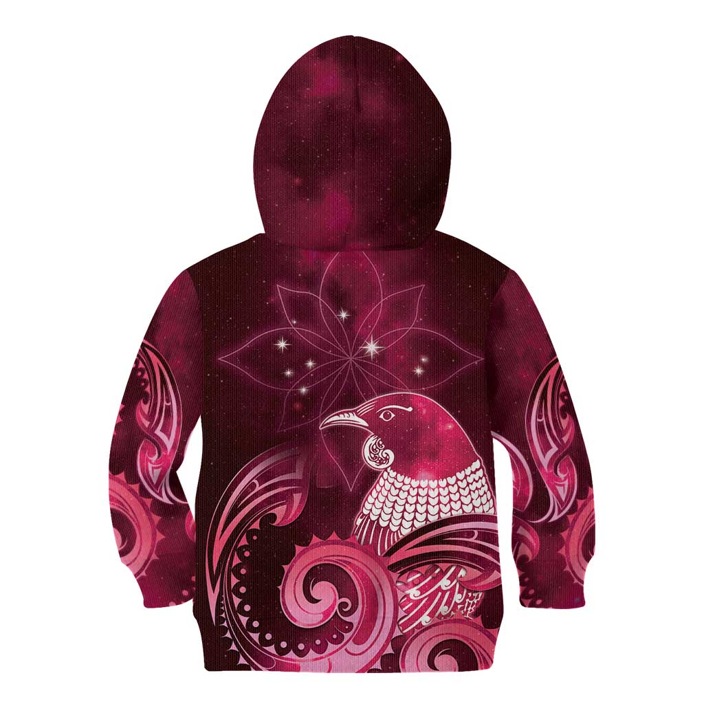 New Zealand Matariki Kid Hoodie Maori Tui Bird Magenta Galaxy