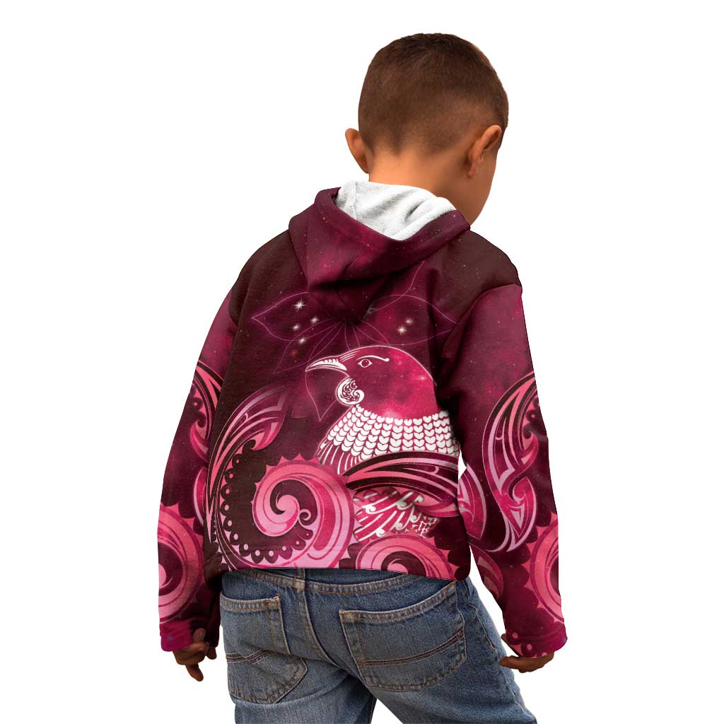 New Zealand Matariki Kid Hoodie Maori Tui Bird Magenta Galaxy