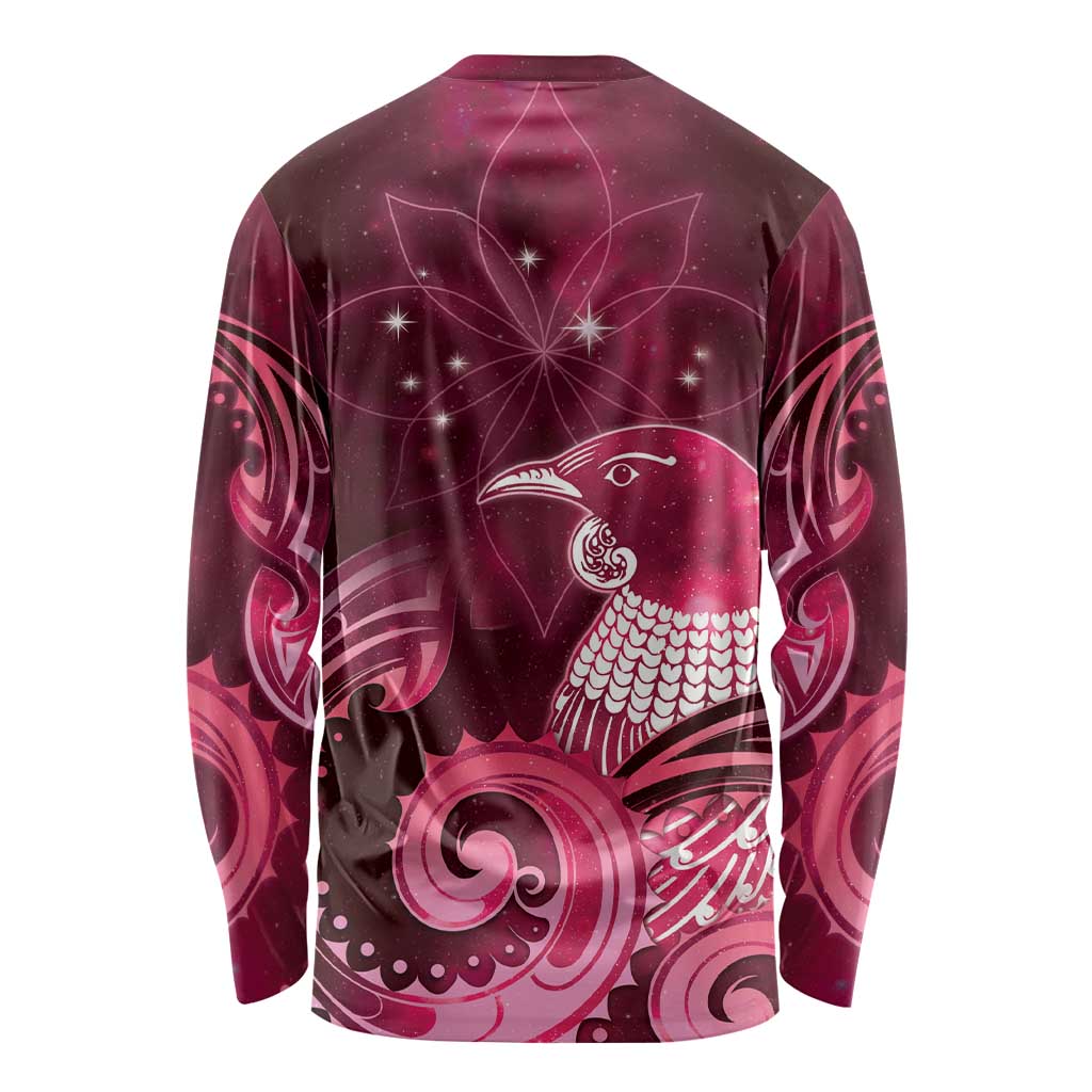 New Zealand Matariki Long Sleeve Shirt Maori Tui Bird Magenta Galaxy