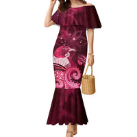 New Zealand Matariki Mermaid Dress Maori Tui Bird Magenta Galaxy