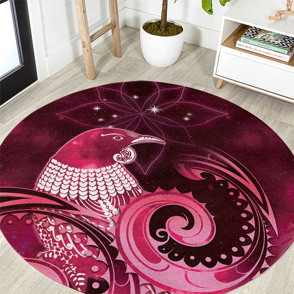 New Zealand Matariki Round Carpet Maori Tui Bird Magenta Galaxy