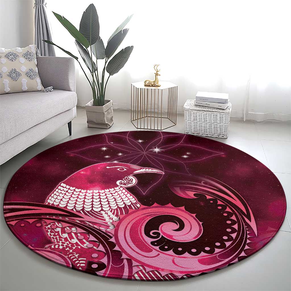 New Zealand Matariki Round Carpet Maori Tui Bird Magenta Galaxy