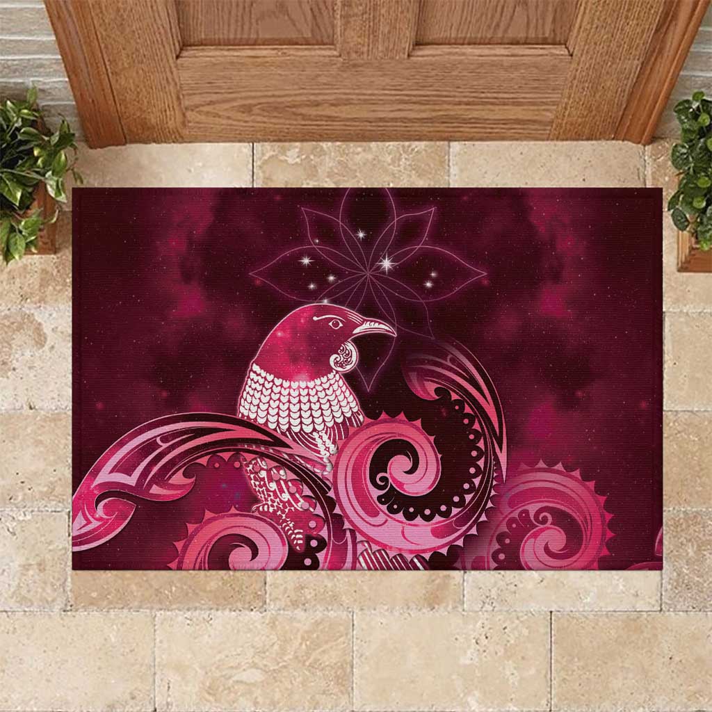 New Zealand Matariki Rubber Doormat Maori Tui Bird Magenta Galaxy