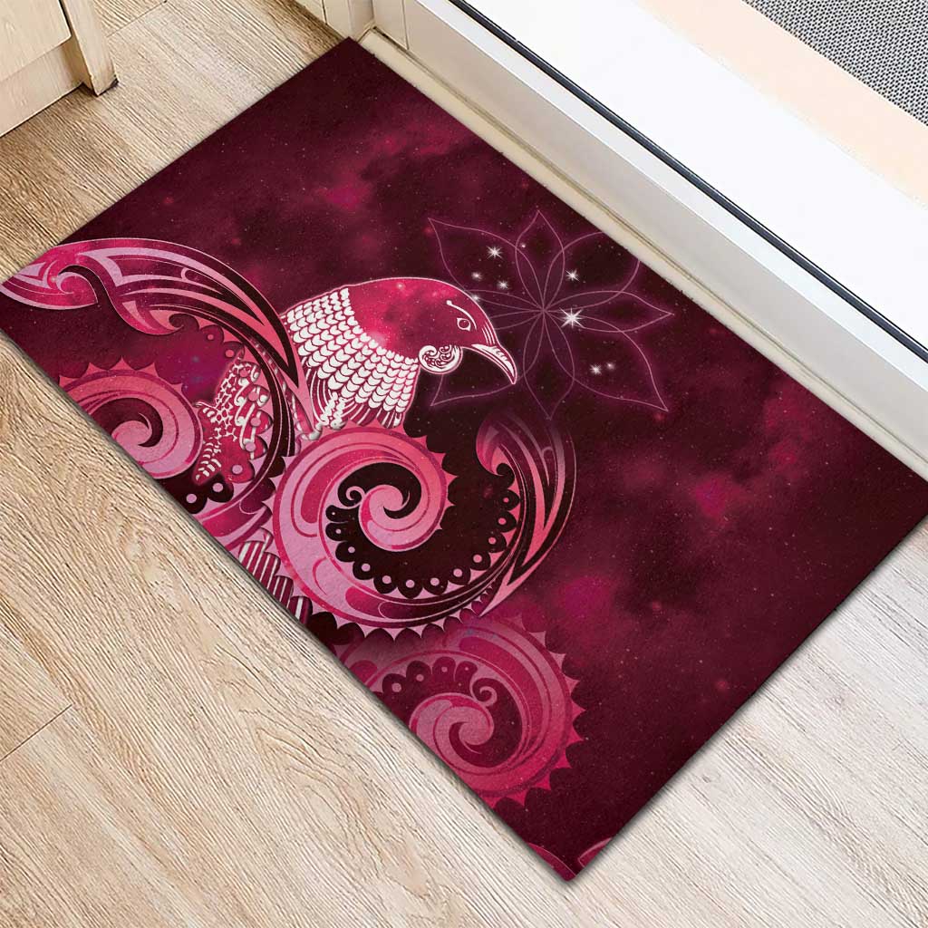 New Zealand Matariki Rubber Doormat Maori Tui Bird Magenta Galaxy