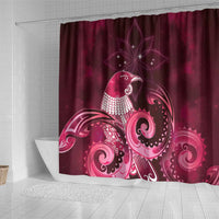 New Zealand Matariki Shower Curtain Maori Tui Bird Magenta Galaxy