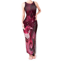 New Zealand Matariki Tank Maxi Dress Maori Tui Bird Magenta Galaxy