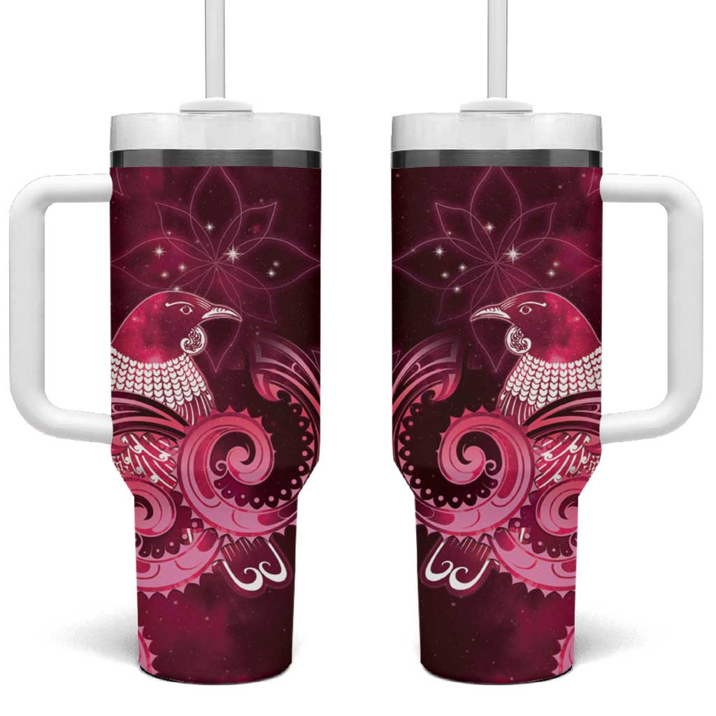 New Zealand Matariki Tumbler With Handle Maori Tui Bird Magenta Galaxy