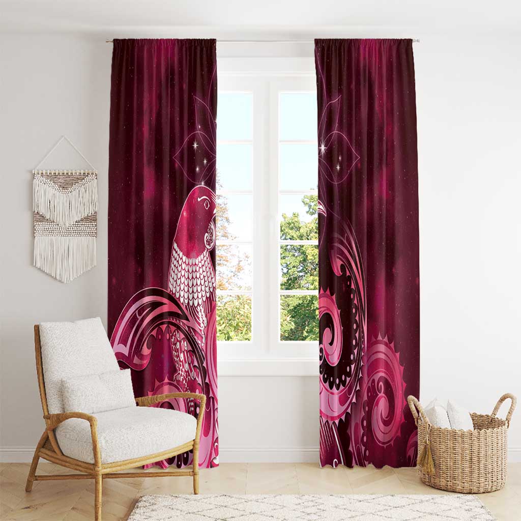 New Zealand Matariki Window Curtain Maori Tui Bird Magenta Galaxy
