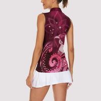 New Zealand Matariki Women Sleeveless Polo Shirt Maori Tui Bird Magenta Galaxy