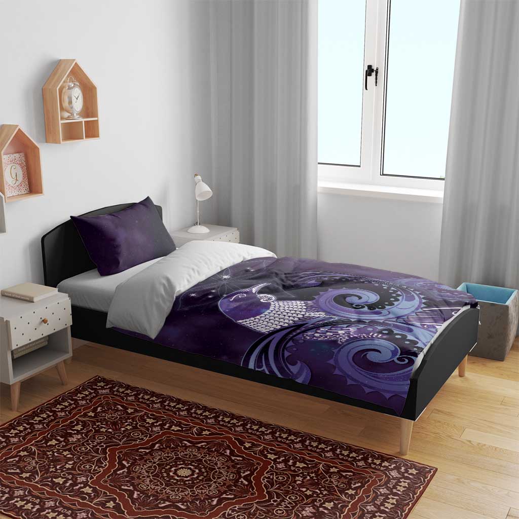 New Zealand Matariki Bedding Set Maori Tui Bird Purple Galaxy