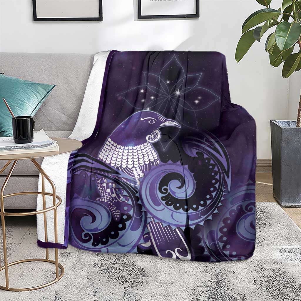 New Zealand Matariki Blanket Maori Tui Bird Purple Galaxy