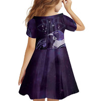 New Zealand Matariki Family Matching Long Sleeve Bodycon Dress and Hawaiian Shirt Maori Tui Bird Purple Galaxy