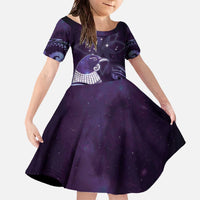 New Zealand Matariki Family Matching Off The Shoulder Long Sleeve Dress and Hawaiian Shirt Maori Tui Bird Purple Galaxy