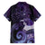 New Zealand Matariki Family Matching Off Shoulder Short Dress and Hawaiian Shirt Maori Tui Bird Purple Galaxy