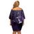 New Zealand Matariki Family Matching Off Shoulder Short Dress and Hawaiian Shirt Maori Tui Bird Purple Galaxy