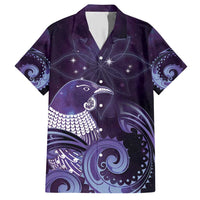 New Zealand Matariki Family Matching Short Sleeve Bodycon Dress and Hawaiian Shirt Maori Tui Bird Purple Galaxy