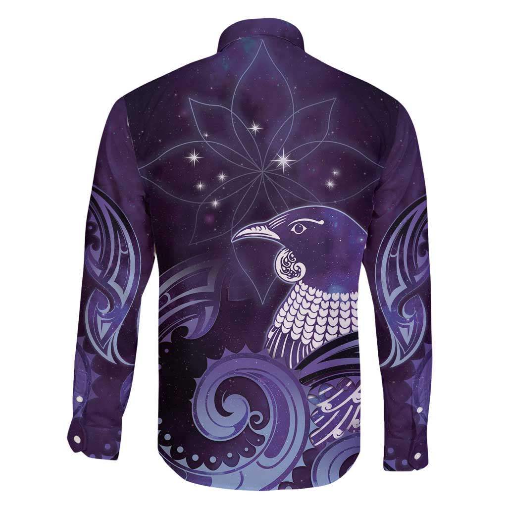 New Zealand Matariki Family Matching Tank Maxi Dress and Hawaiian Shirt Maori Tui Bird Purple Galaxy