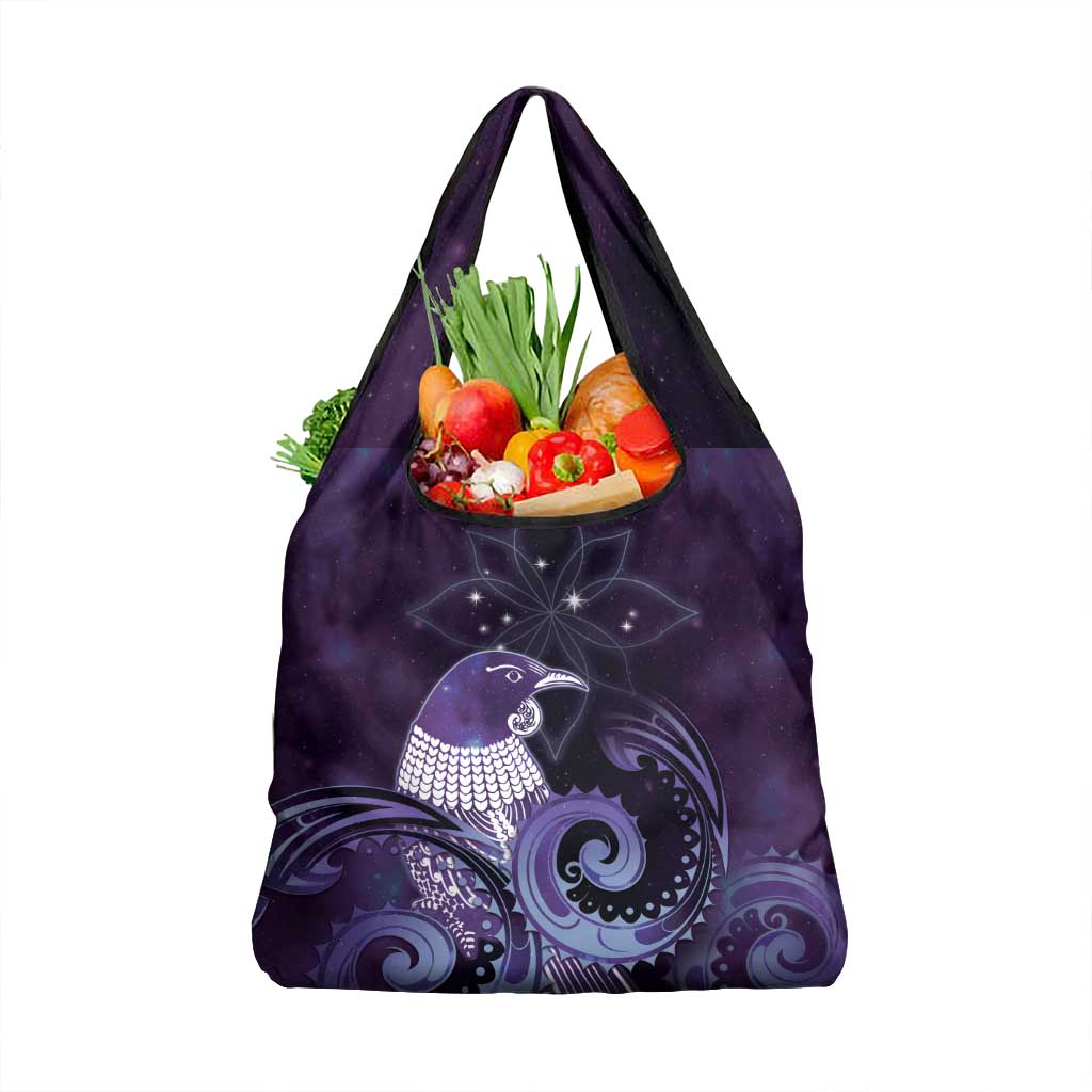 New Zealand Matariki Grocery Bag Maori Tui Bird Purple Galaxy