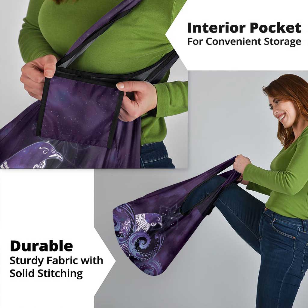 New Zealand Matariki Grocery Bag Maori Tui Bird Purple Galaxy