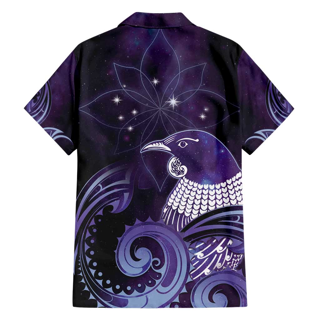 New Zealand Matariki Hawaiian Shirt Maori Tui Bird Purple Galaxy