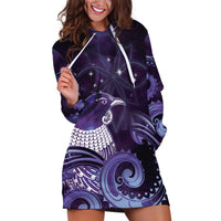 New Zealand Matariki Hoodie Dress Maori Tui Bird Purple Galaxy