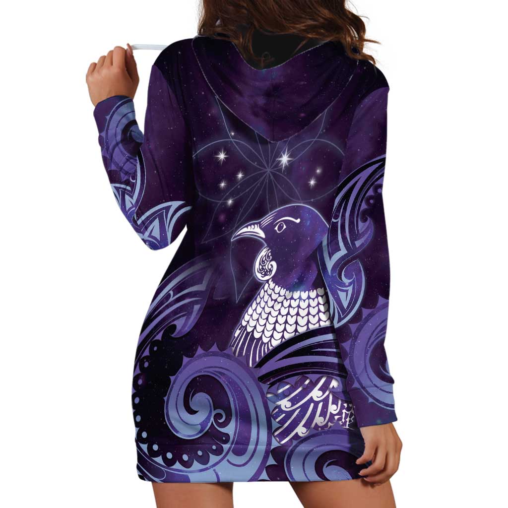 New Zealand Matariki Hoodie Dress Maori Tui Bird Purple Galaxy