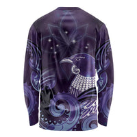 New Zealand Matariki Long Sleeve Shirt Maori Tui Bird Purple Galaxy