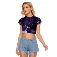 New Zealand Matariki Raglan Cropped T Shirt Maori Tui Bird Purple Galaxy