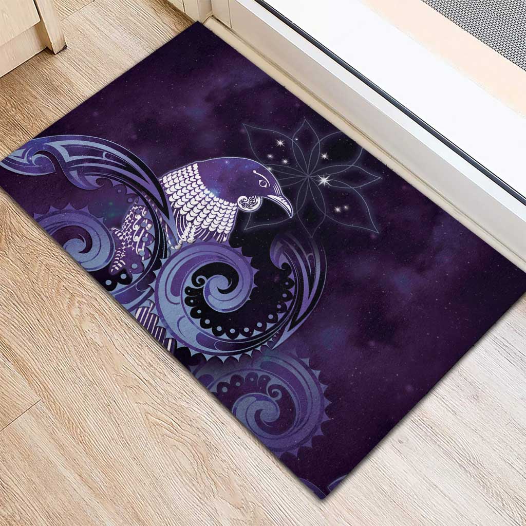 New Zealand Matariki Rubber Doormat Maori Tui Bird Purple Galaxy