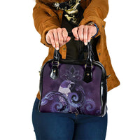 New Zealand Matariki Shoulder Handbag Maori Tui Bird Purple Galaxy