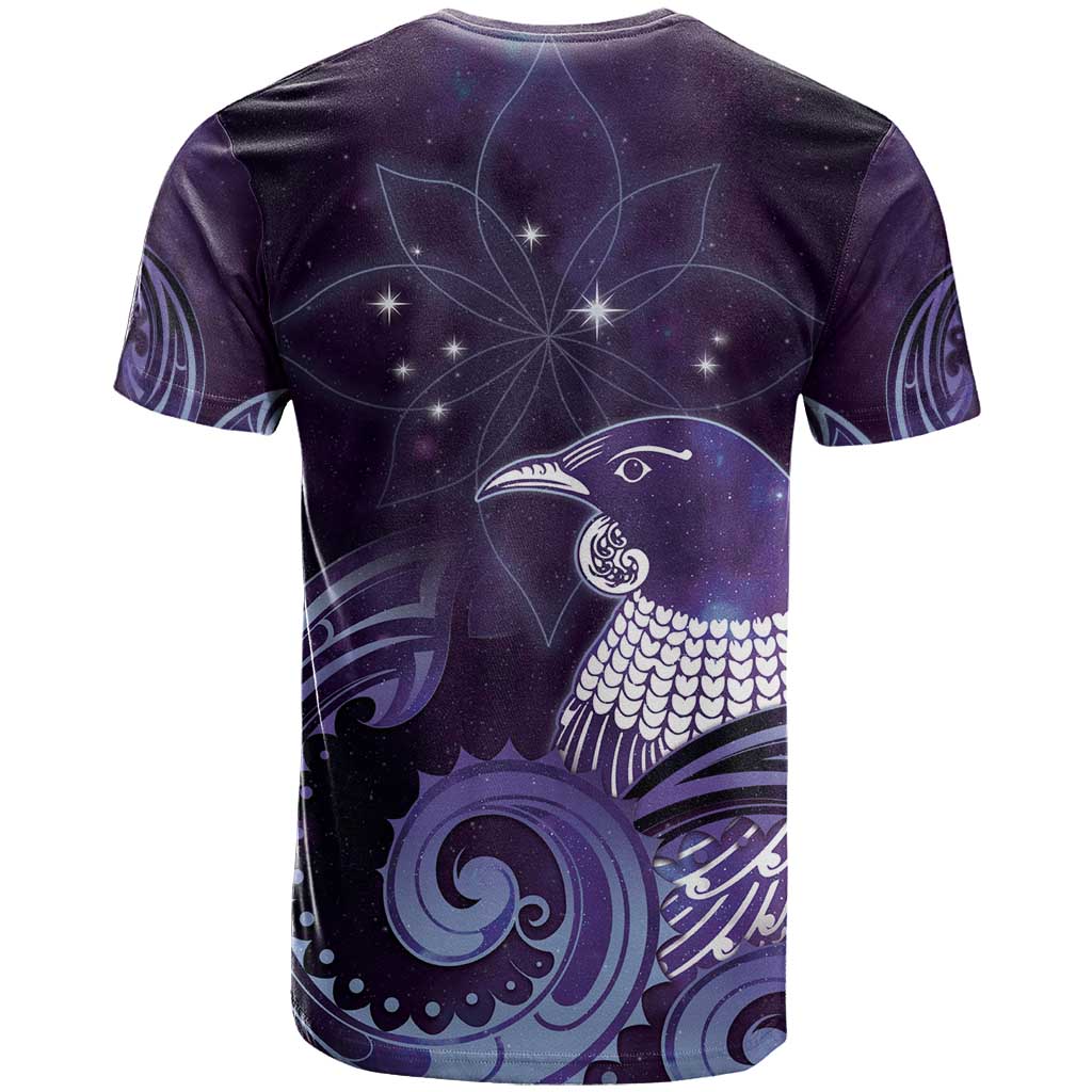 New Zealand Matariki T Shirt Maori Tui Bird Purple Galaxy