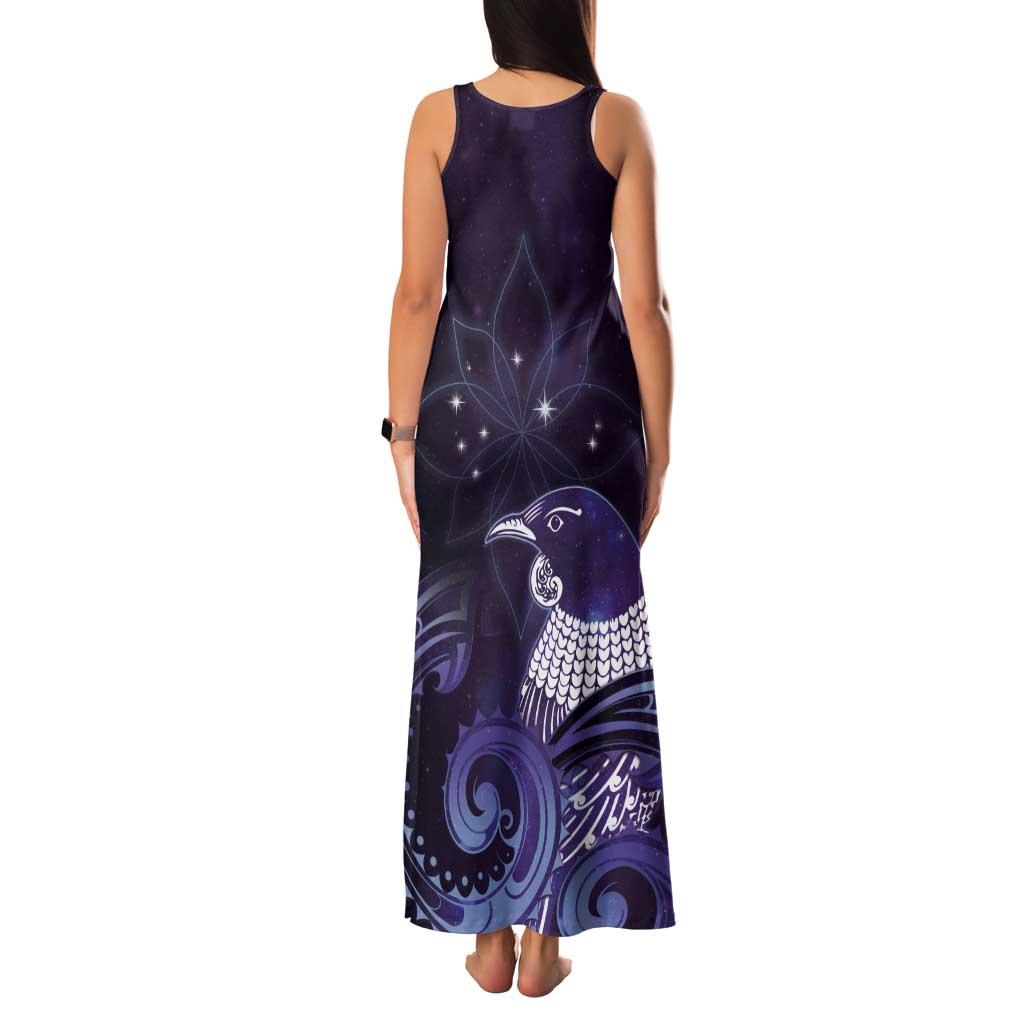 New Zealand Matariki Tank Maxi Dress Maori Tui Bird Purple Galaxy