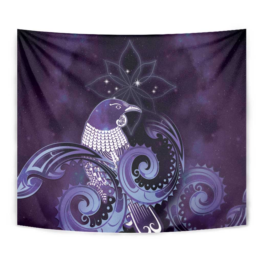 New Zealand Matariki Tapestry Maori Tui Bird Purple Galaxy
