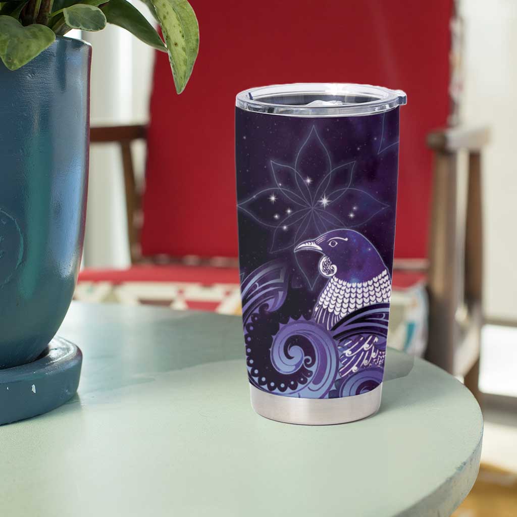 New Zealand Matariki Tumbler Cup Maori Tui Bird Purple Galaxy