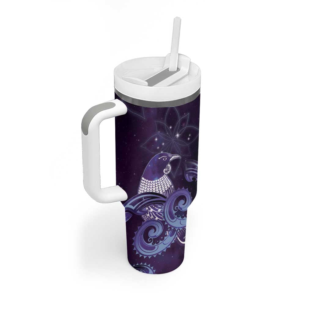 New Zealand Matariki Tumbler With Handle Maori Tui Bird Purple Galaxy