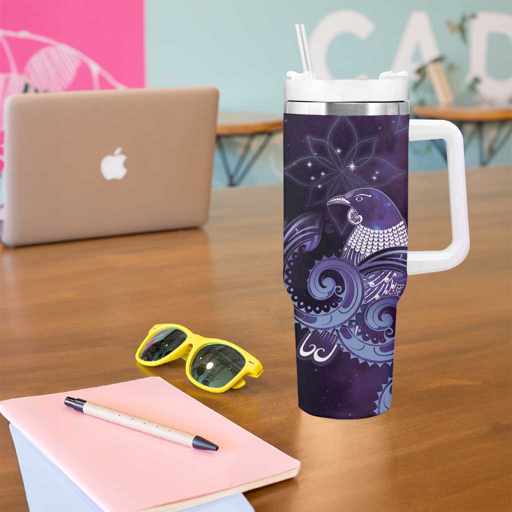 New Zealand Matariki Tumbler With Handle Maori Tui Bird Purple Galaxy
