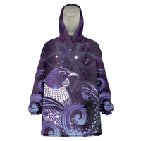 New Zealand Matariki Wearable Blanket Hoodie Maori Tui Bird Purple Galaxy
