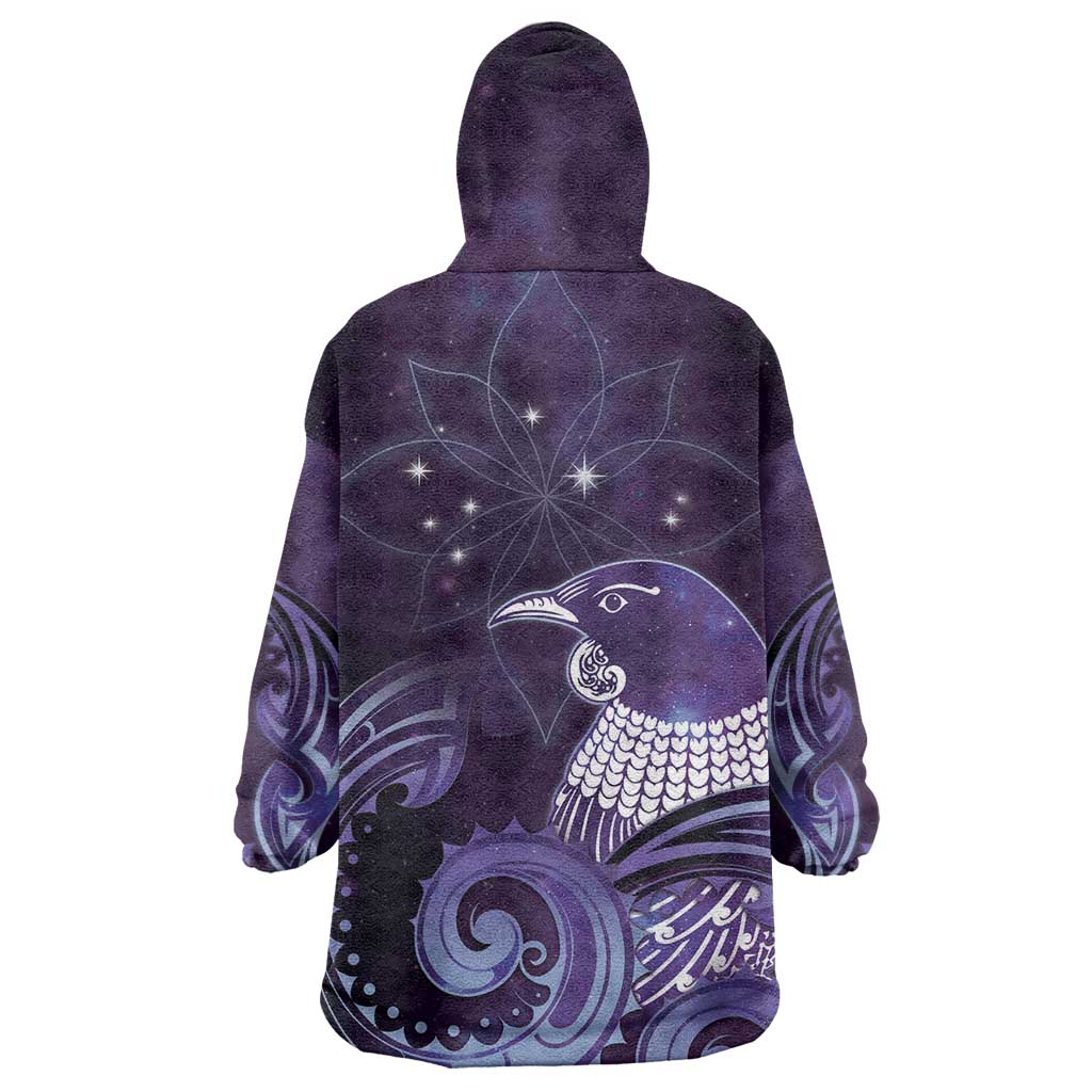 New Zealand Matariki Wearable Blanket Hoodie Maori Tui Bird Purple Galaxy