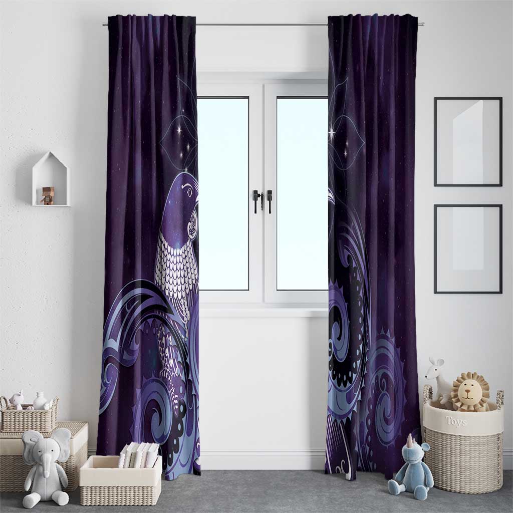 New Zealand Matariki Window Curtain Maori Tui Bird Purple Galaxy
