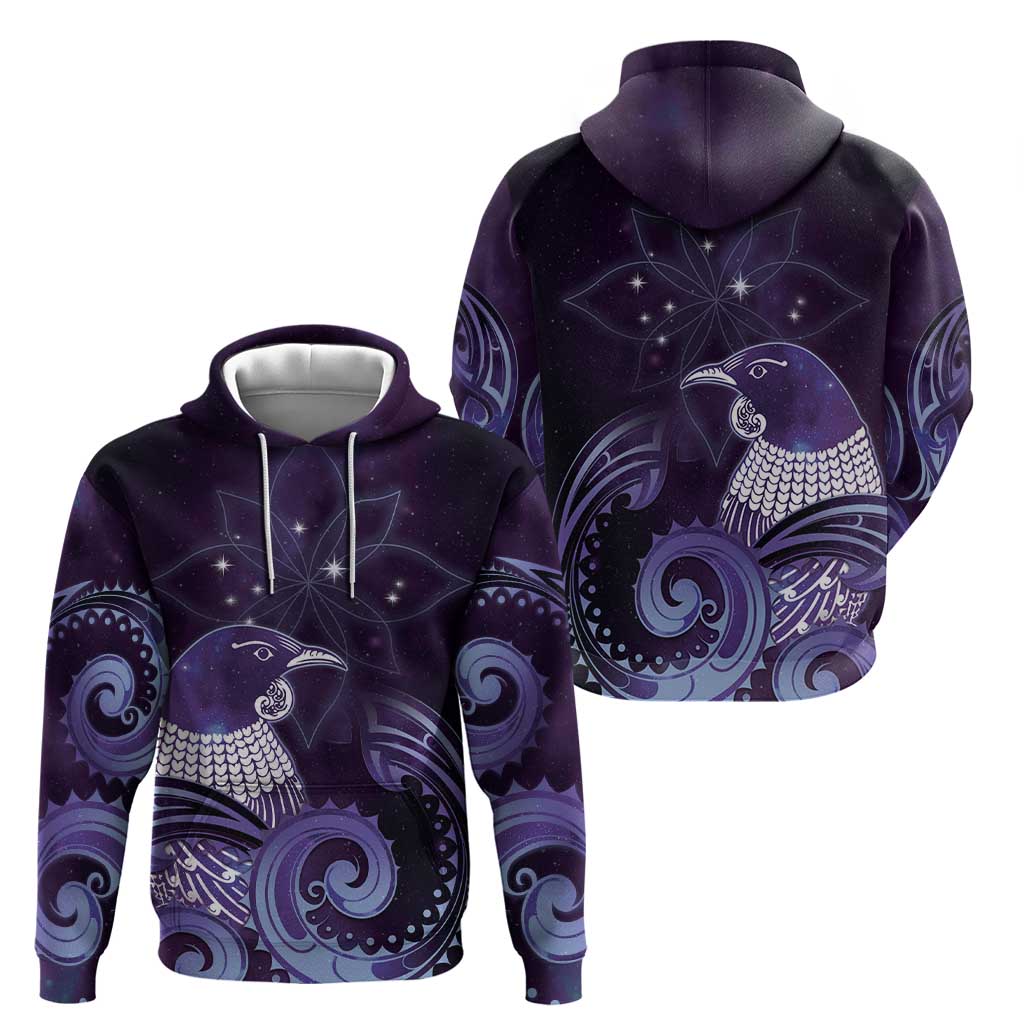 New Zealand Matariki Zip Hoodie Maori Tui Bird Purple Galaxy