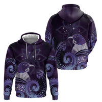 New Zealand Matariki Zip Hoodie Maori Tui Bird Purple Galaxy