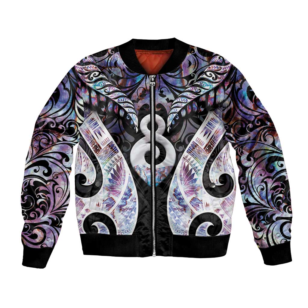 New Zealand Aotearoa Bomber Jacket Pikorua Single Twist Pink Paua Shell DT05 Unisex Pink - Polynesian Pride