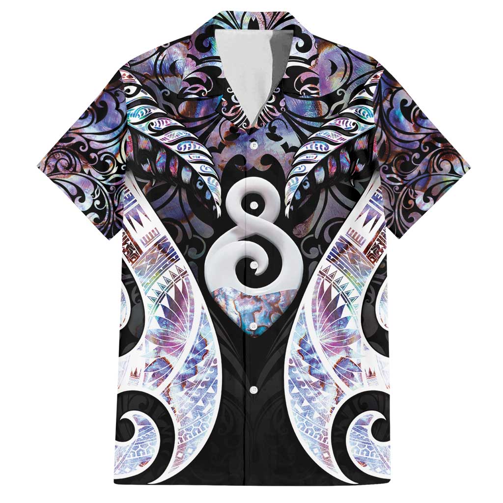 New Zealand Aotearoa Family Matching Long Sleeve Bodycon Dress and Hawaiian Shirt Pikorua Single Twist Pink Paua Shell DT05 Dad's Shirt - Short Sleeve Pink - Polynesian Pride