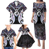 New Zealand Aotearoa Family Matching Puletasi and Hawaiian Shirt Pikorua Single Twist Pink Paua Shell