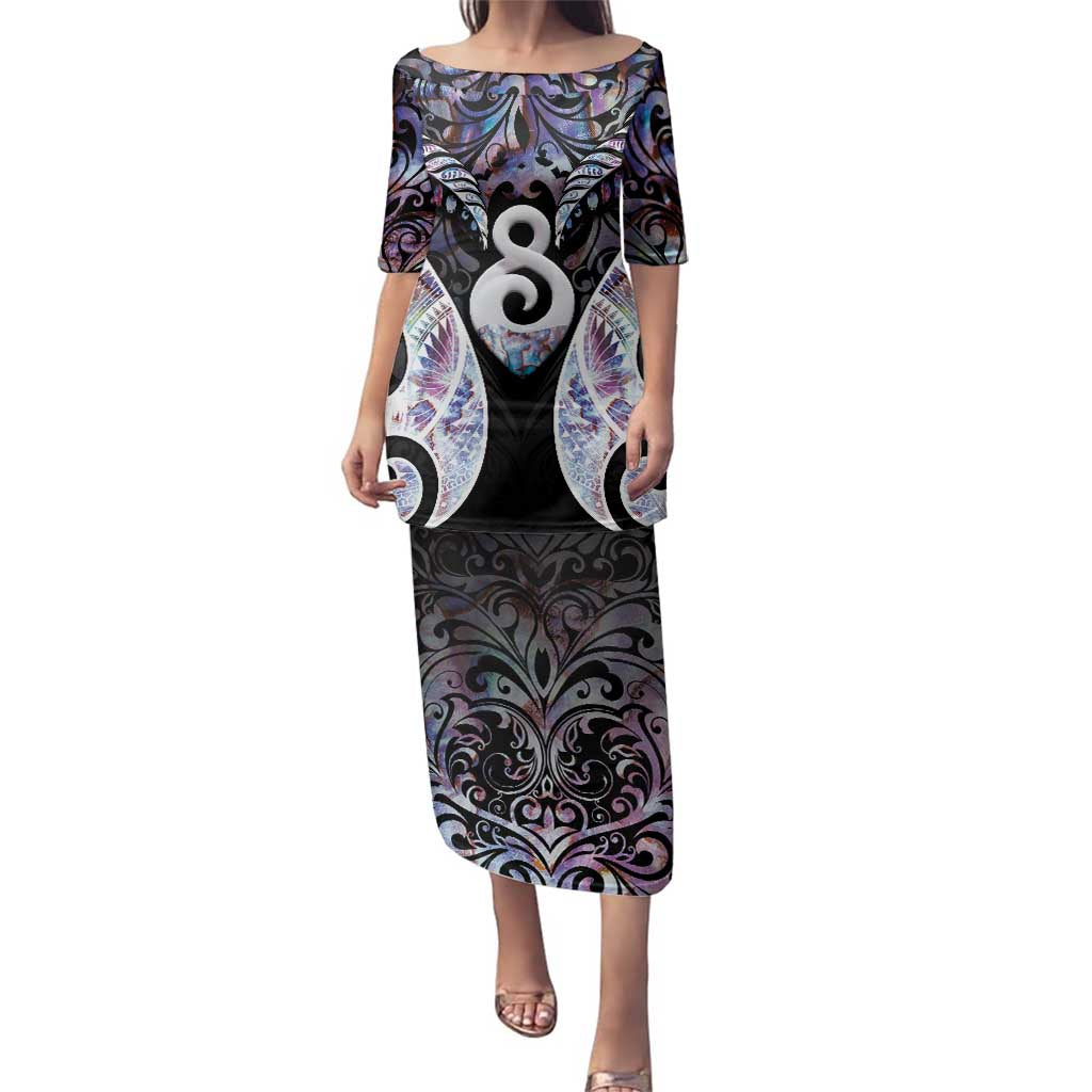 New Zealand Aotearoa Family Matching Puletasi and Hawaiian Shirt Pikorua Single Twist Pink Paua Shell