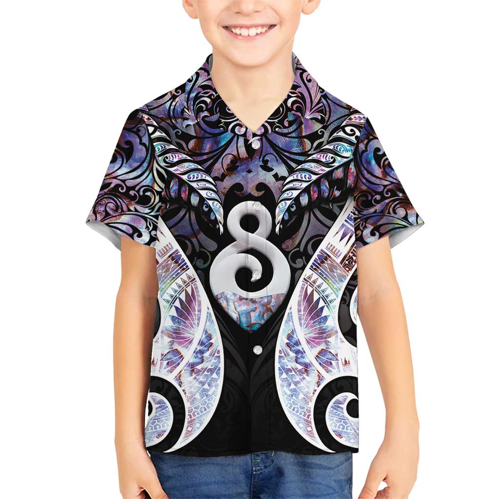 New Zealand Aotearoa Family Matching Puletasi and Hawaiian Shirt Pikorua Single Twist Pink Paua Shell