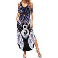 New Zealand Aotearoa Family Matching Summer Maxi Dress and Hawaiian Shirt Pikorua Single Twist Pink Paua Shell