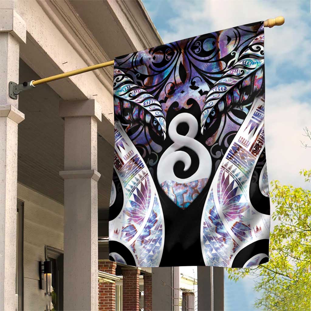 New Zealand Aotearoa Garden Flag Pikorua Single Twist Pink Paua Shell