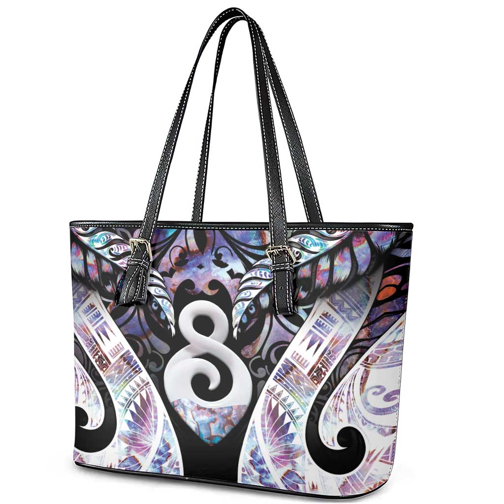 New Zealand Aotearoa Leather Tote Bag Pikorua Single Twist Pink Paua Shell